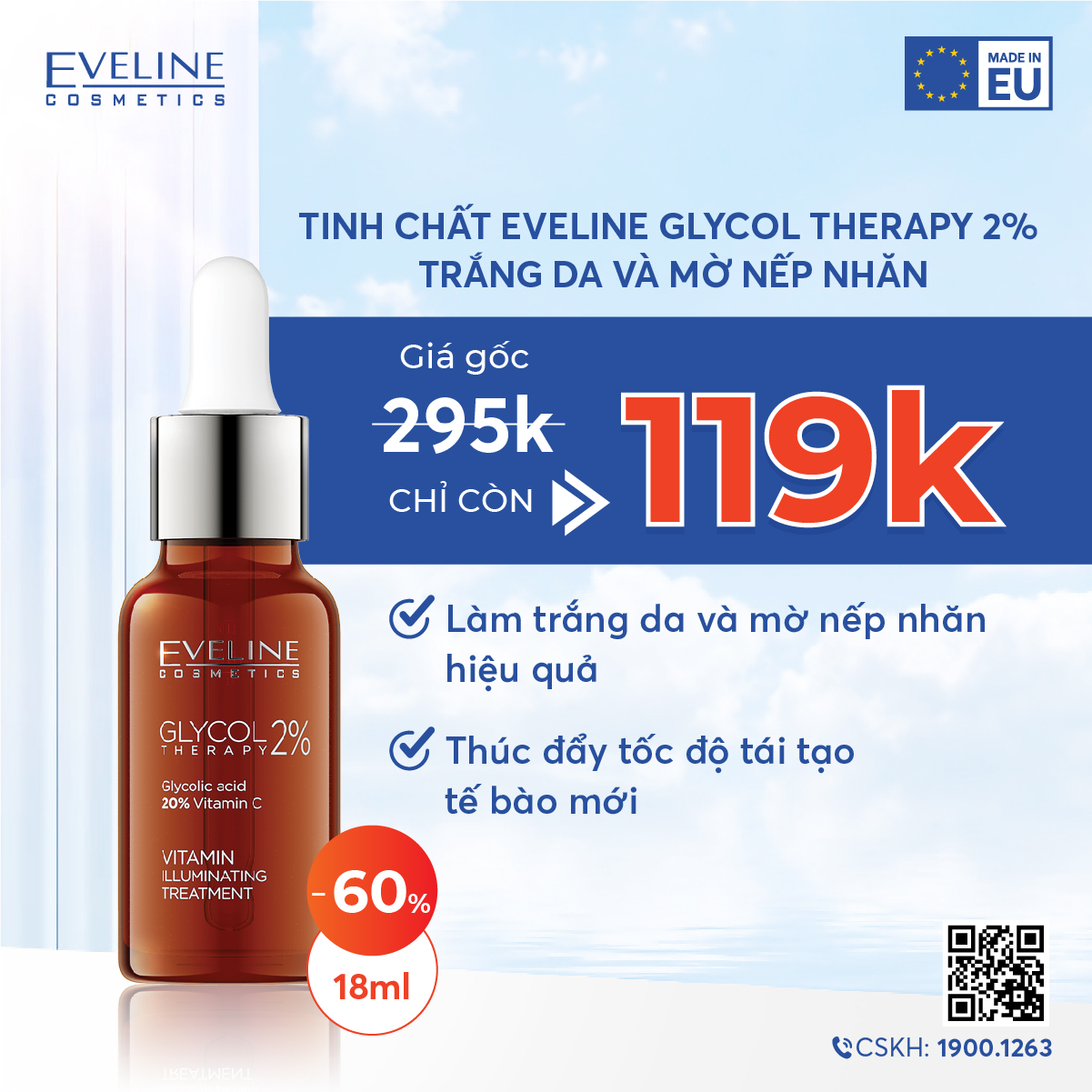 Tinh chất làm sáng da và mờ nếp nhăn Eveline Glycol Therapy 2% 18ML