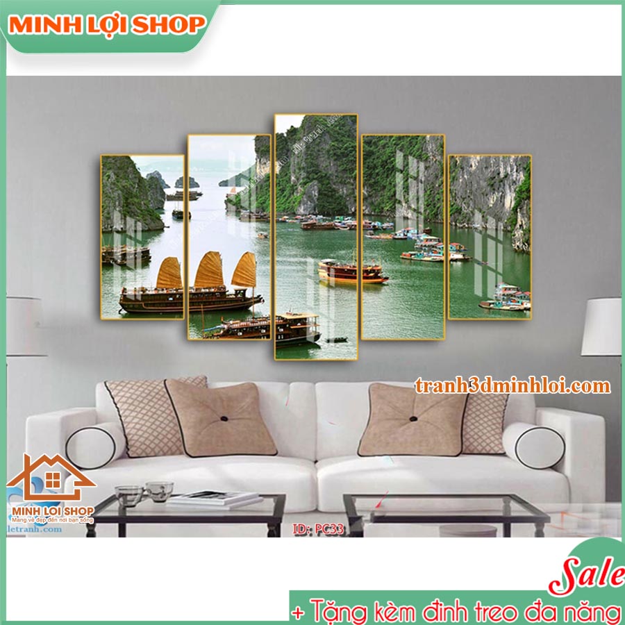 Tranh tráng gương pha lê PHONG CẢNH 5 tấm trang trí phòng khách hiện đại TẶNG KÈM ĐINH TREO 5T032