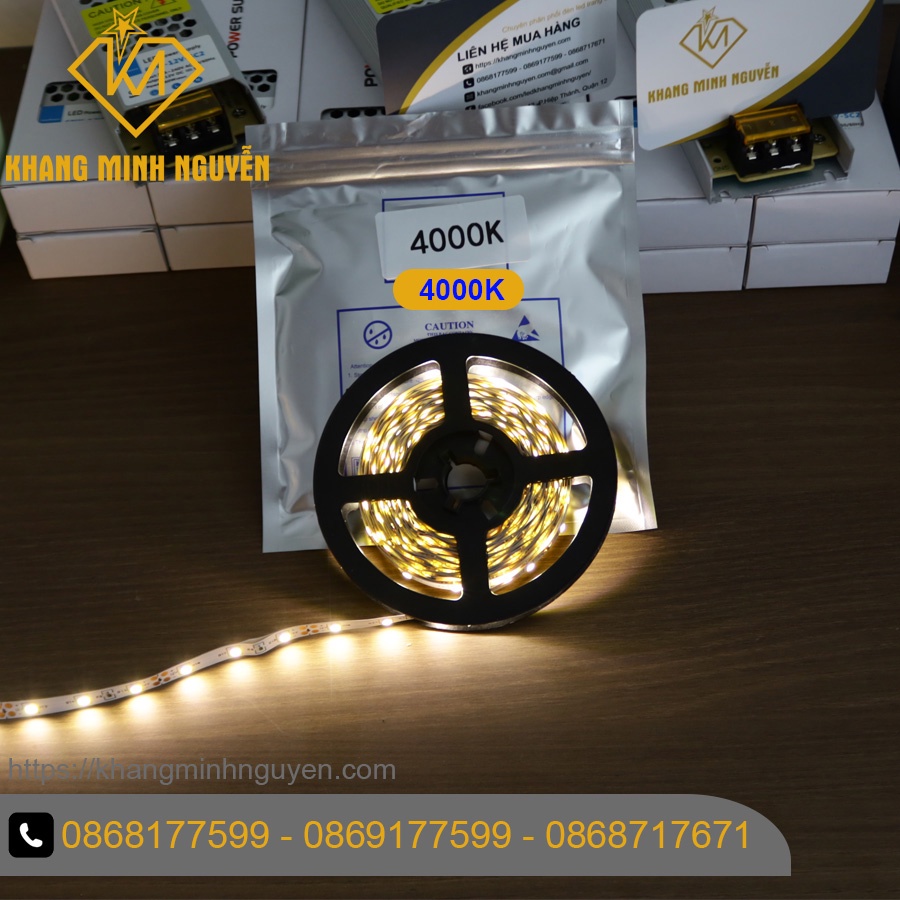 LED dây 2835 12V cuộn 5m - 60 led/Mét có keo 2 mặt Ánh sáng trung tính