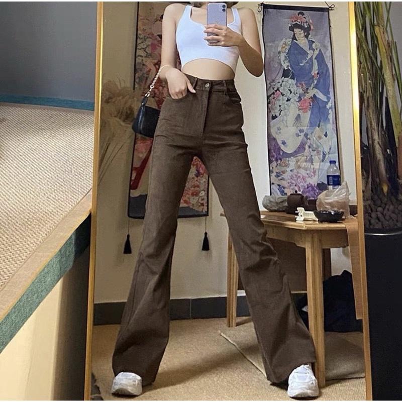 Quần jean loe Flare Pants nâu bò trendy