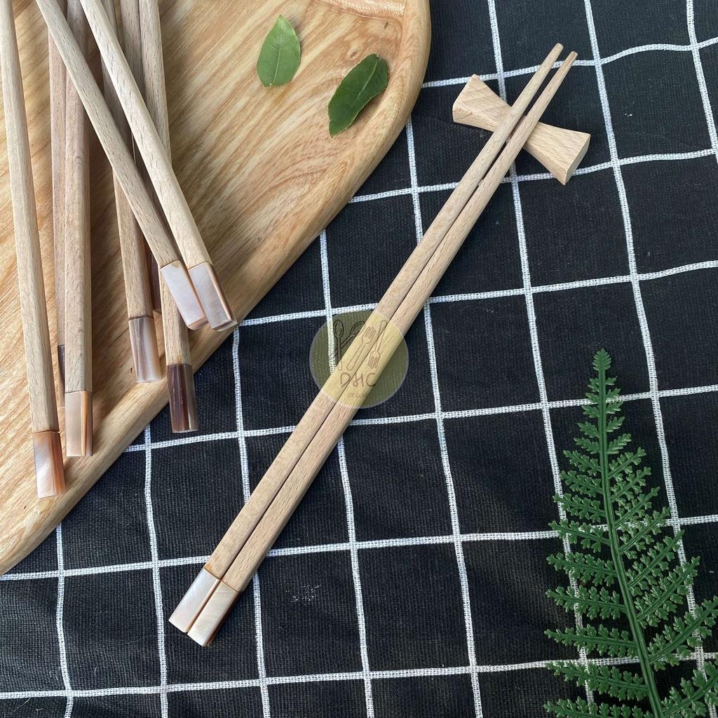 Đũa gỗ Beech gắn trai Hồng vuông 23cm siêu sạch - Hàng đẹp - Đũa gỗ Cao Cấp