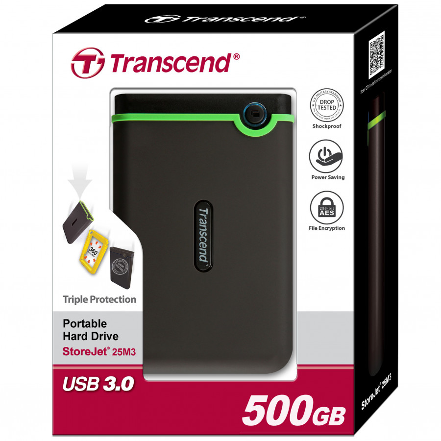 Ổ Cứng Di Động Transcend Storejet M3S 500GB USB 3.0 - TS500GSJ25M3S - Hàng chính hãng