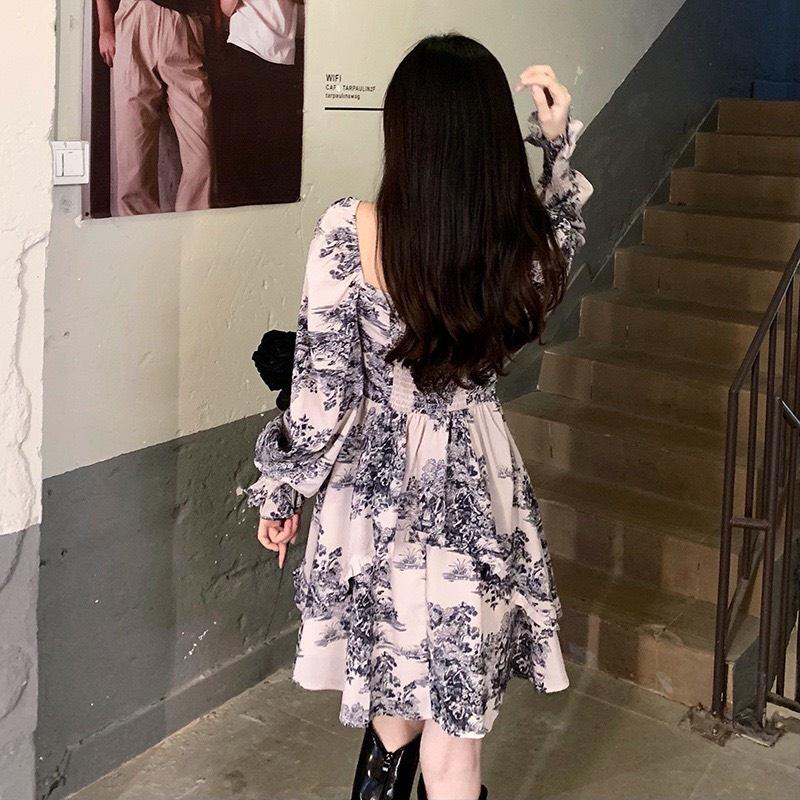 Váy nữ đầm phong cách mực cổ điển mới của Pháp thiết kế cổ vuông cổ tích vintage Pasana0003v
