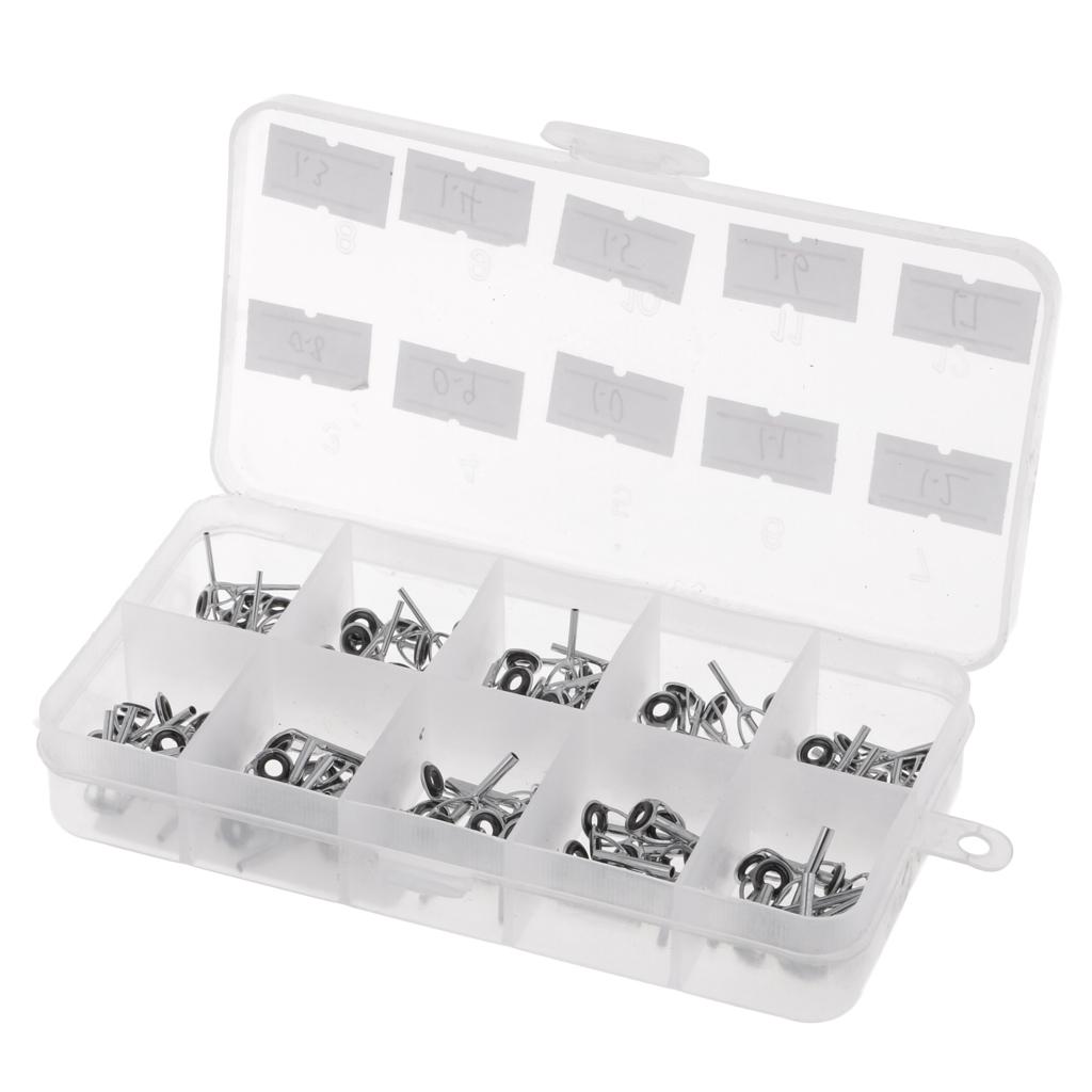 100Pcs Stainless Steel Fishing Rod Guides Ring Rod Repair Kit DIY Tips Rings