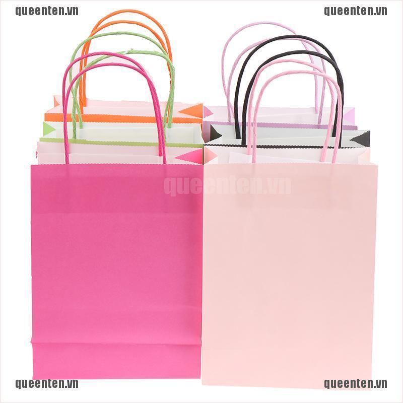 Solid Color Paper Party Bags Kraft Bag With Handles Recyclable Birthday Gift Bag QUVN