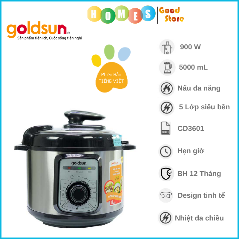 Nồi Áp Suất Điện GOLDSUN CD3601 Dung Tích 5 Lít Công Suất 900 W - Hàng Chính Hãng