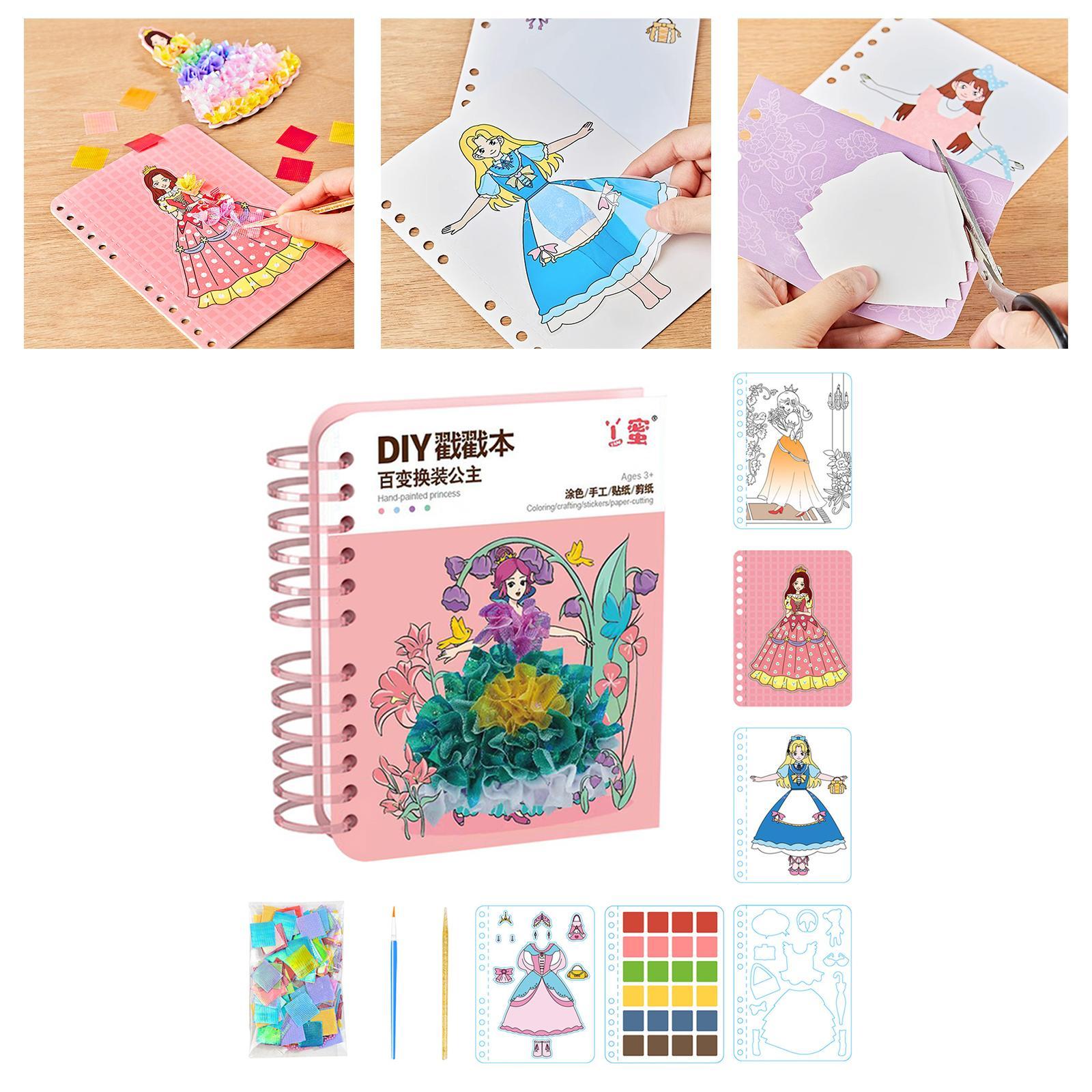 Colorful Watercolor Painting Book, Princess Theme Reusable Sticker Book, Removable Travel Sticker Book for Kids Birthday Party Supplies Awards