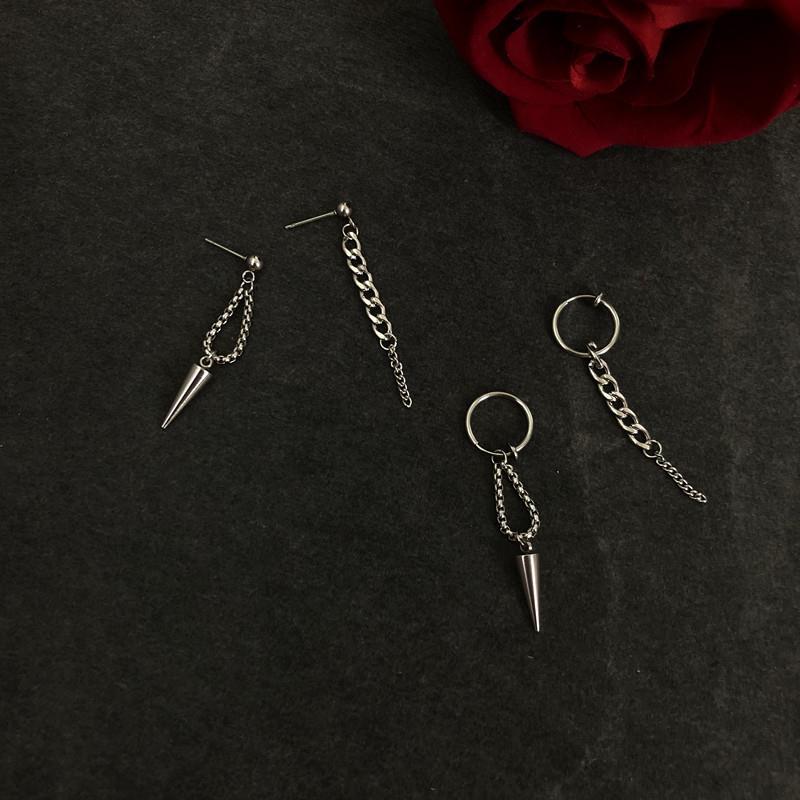 Bông tai không đối xứng sợi mắt xích mix đinh