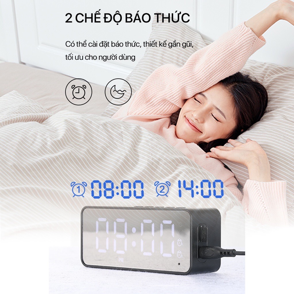 Loa Bluetooth 5.0 ROBOT RB150 Màn Hình LED Kiêm Đồng Hồ Báo Thức - Nghe FM - Hỗ Trợ Thẻ Nhớ - Hàng Chính Hãng