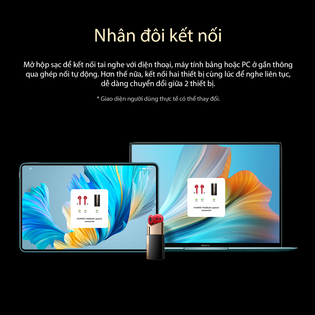 Tai Nghe Không Dây HUAWEI FreeBuds Lipstick | Âm Thanh Độ Phân Giải Cao | Nhẹ Như Không | Chống Ồn Chủ Động Thiết Kế Mở 2.0 | Hàng Chính Hãng