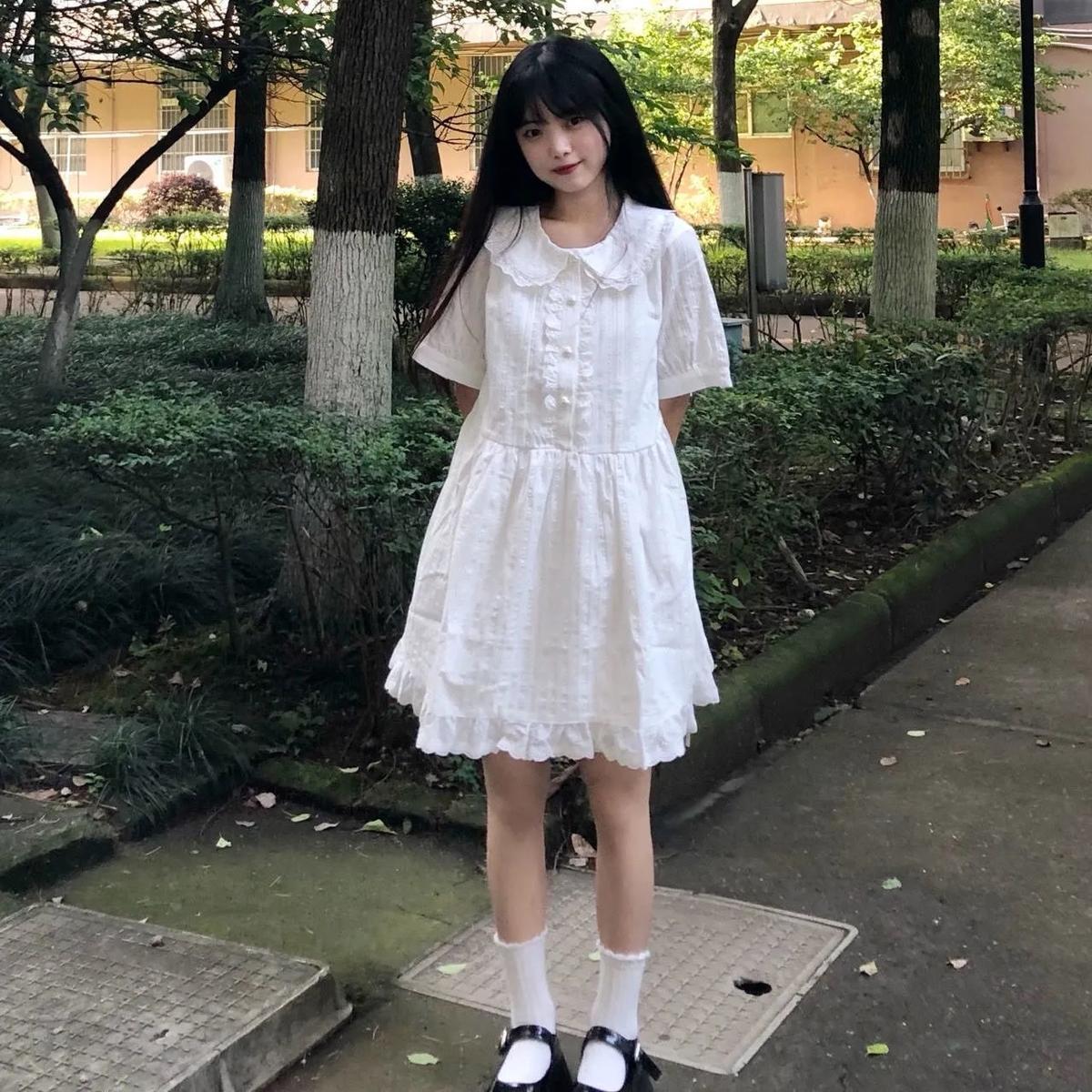 CHENGRUI Ngọt ngào nhỏ tươi trắng nàng tiên đầm mùa hè búp bê cổ ren ren nhỏ mối tình đầu đầm