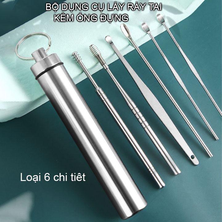 Bộ dụng cụ lấy ráy tai có ống đựng tiện dụng bằng hợp kim, loại 6-7 chi tiết tùy chọn