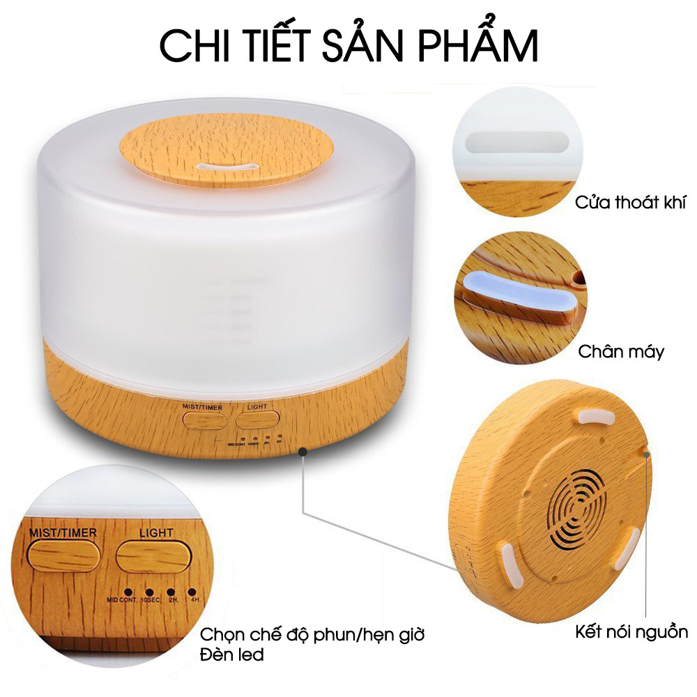 Máy xông tinh dầu SẮC XUÂN cao cấp dung tích 500ml. Máy khuếch tán tinh dầu. Tặng kèm lọ tinh dầu Cam tươi VEMODA (Đức 10ml). Giúp khuếch tán, tỏa hương tinh dầu, khử mùi, thanh lọc không khí.