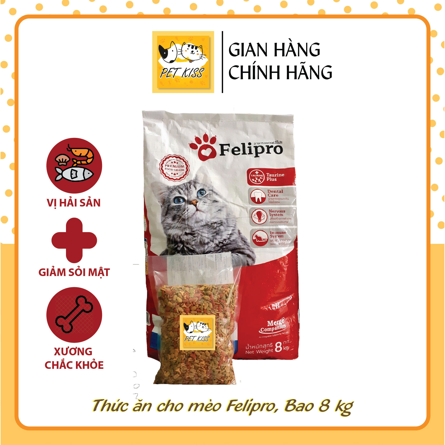 Thức ăn hạt cho mèo Felipro Vị hải sản, Bao 8kg