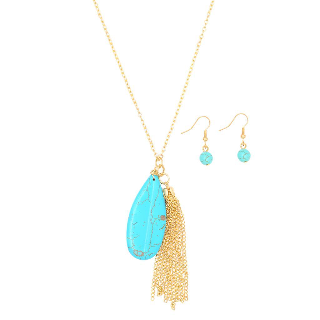 Women Turquoise Pendant Long Chain Necklace Sweater Statement Jewelry