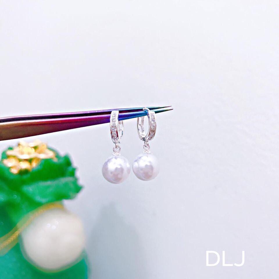 BÔNG TAI BẠC TA MÓC TRÒN ĐÍNH HẠT CHÂU -