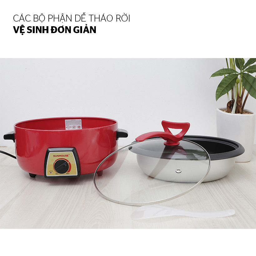 Nồi Lẩu Điện Đa Năng Sunhouse SHD4520 – Đỏ - Hàng chính hãng