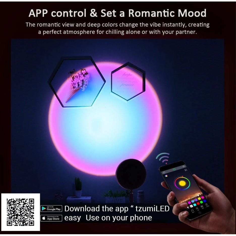 Đèn Sunset L11 điều khiển bằng app tzumiLED trên smartphone -Có tới 16 triệu màu, nhiều chế độ nháy theo nhạc hot tiktok