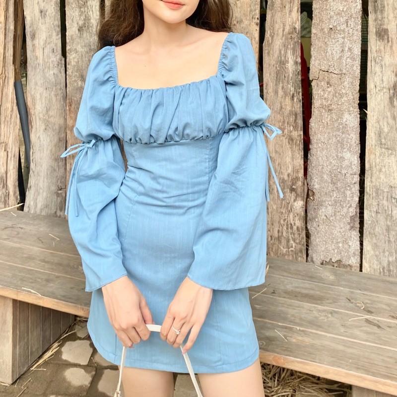 Đầm nữ dáng ôm nhún ngực tay dài phồng - AUDREY STUDIO
