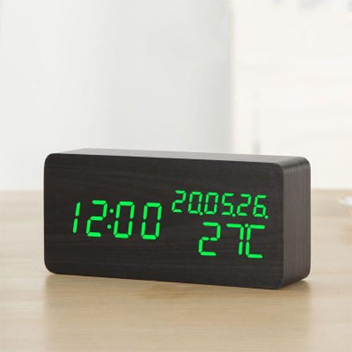 Đồng hồ giả gỗ LED LAPEN hình chữ nhật để bàn độc đáo, tiện dụng đo thời gian, ngày tháng, nhiệt độ phòng