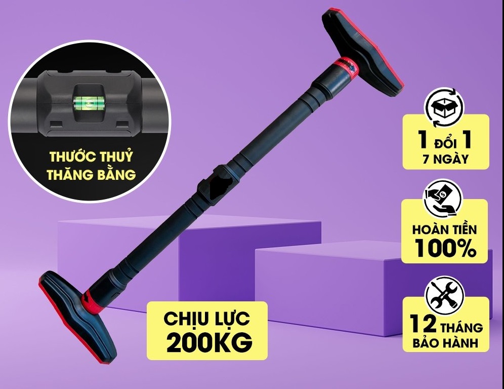 Thanh xà đơn gắn cửa, xà đơn treo tường Thước Thăng Bằng, chịu lực 200kg, chốt khóa an toàn chông trượt tập luyện tại nhà TP201PU