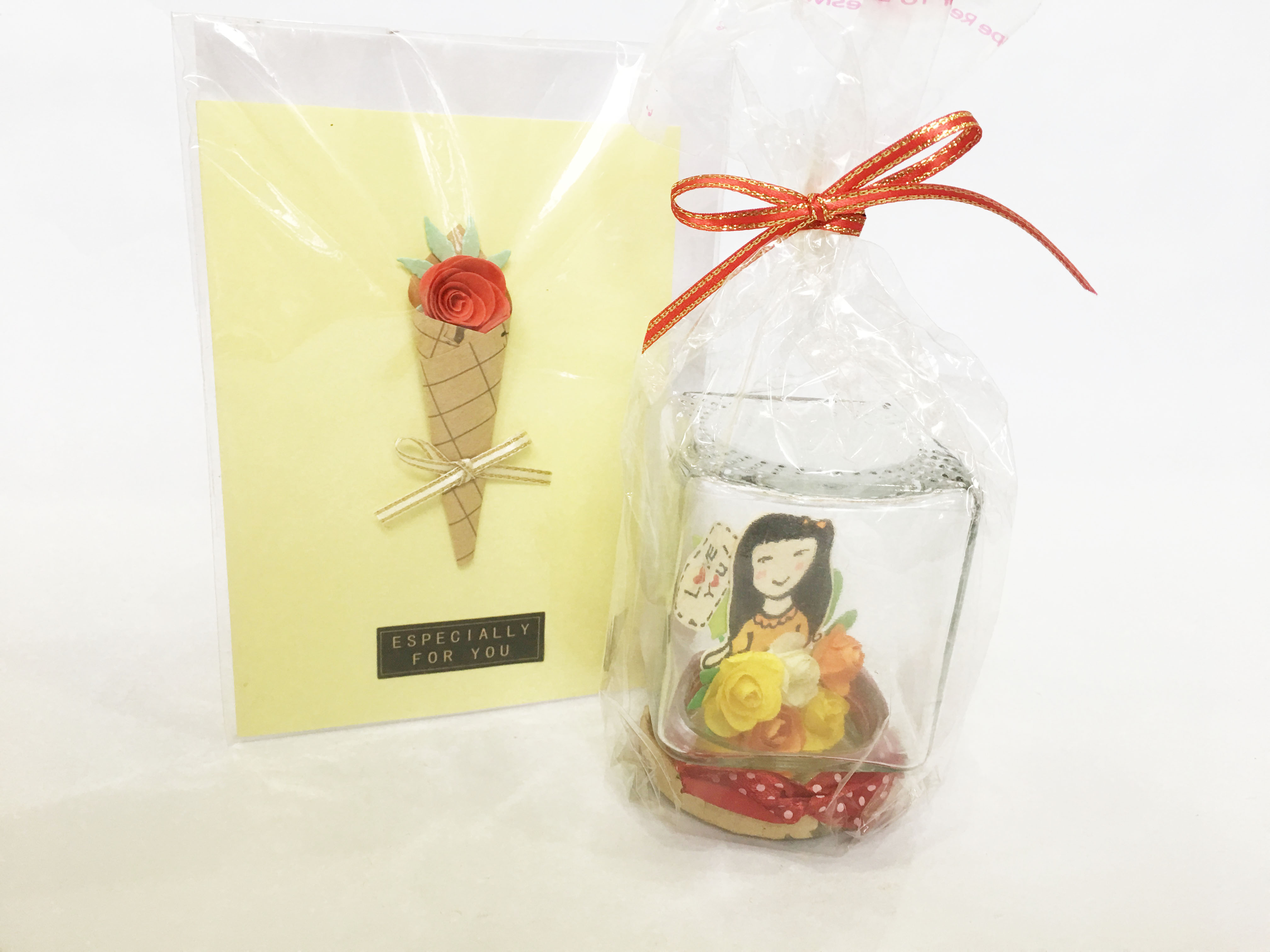 Set quà tặng handmade - Lọ thủy tinh trang trí cùng thiệp giấy mỹ thuật