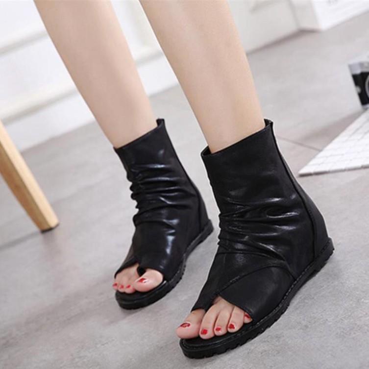 Boots Nữ, Giày Bốt Nữ Chiến Binh Xỏ Ngón Độn Đế Cao 3Cm Màu Đen Cao Cấp Siêu xinh (Kèm Clip) Minhtushoes Giày D