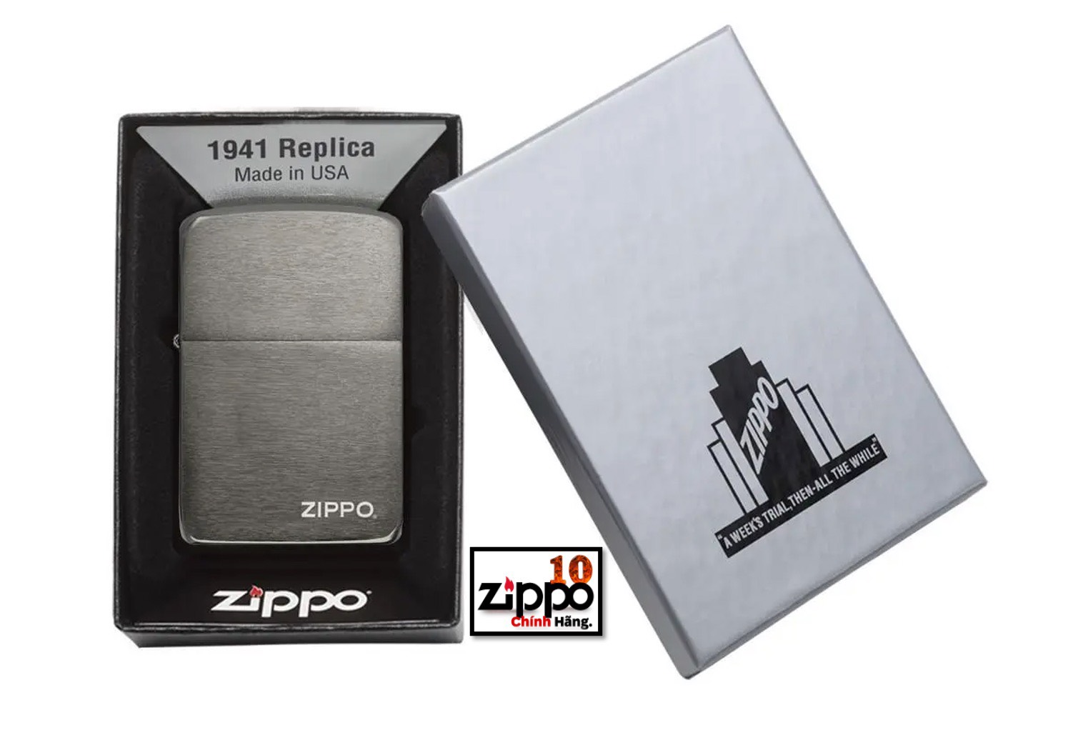 Bật Lửa Zippo 24485 Replica 1941 Black Ice with Logo - Chính hãng 100%