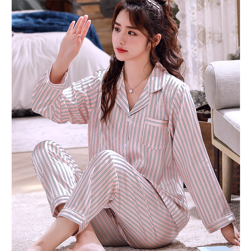 Đồ bộ Pyjama mặc nhà Nữ chất liệu phi bóng rũ mềm mại, sọc trẻ trung -88217