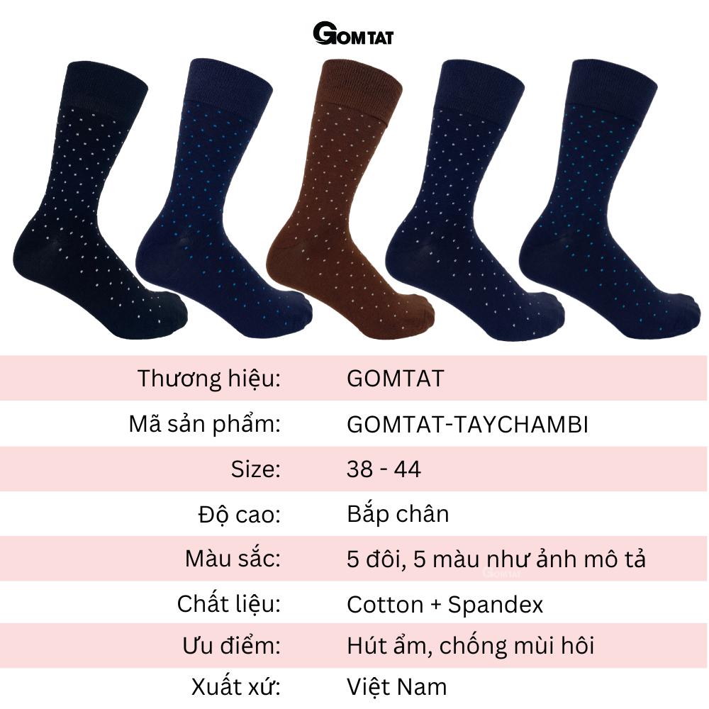 Hộp 5 đôi tất vớ đi giày tây nam cổ cao, họa tiết chấm bi, chất cotton cao cấp hút ẩm thoáng khí - GOM-CHAMBI-CB5