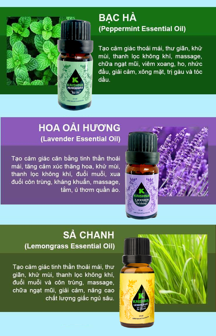 COMPO 3 CHAI TINH DẦU 5ML NGUYÊN CHẤT NHẬP KHẨU - SẢ CHANH + BẠC HÀ + OẢI HƯƠNG - TINH DẦU XÔNG GIÚP THƯ GIÃN, XUA ĐUỔI CÔN TRÙNG, THƠM PHÒNG, NÂNG CAO CHẤT LƯỢNG CUÔC SỐNG PHÒNG