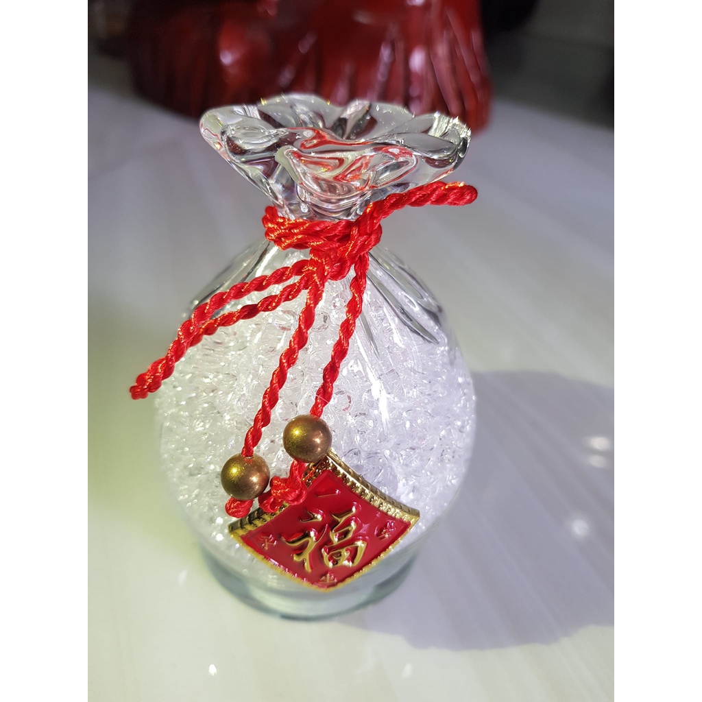Tượng Túi tiền Để bàn làm việc và xe hơi Thạch Anh Trắng cao 10cm x 7cm hợp mệnh Kim Thủy trưng rất đẹp xinh may mắn ạ