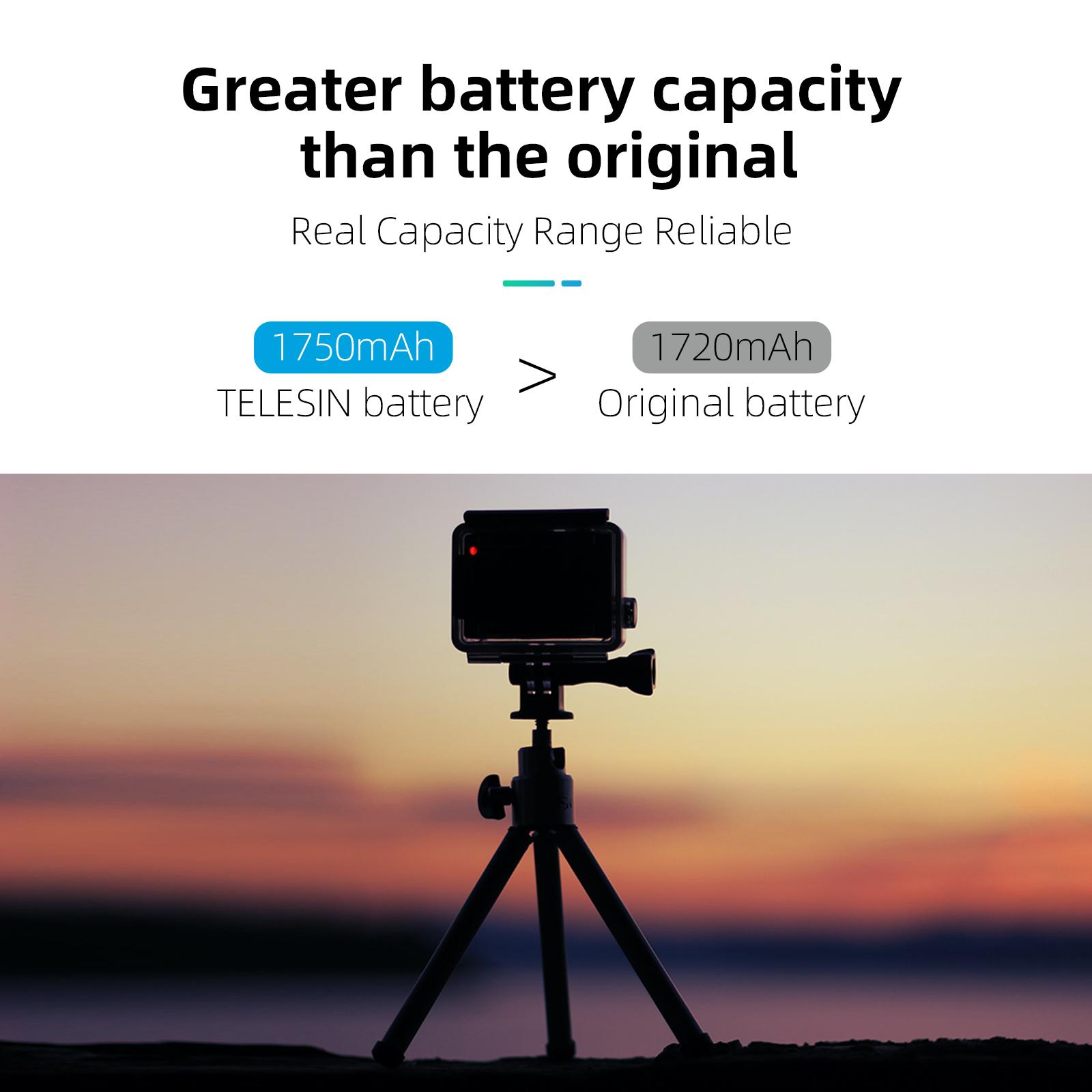 Hộp sạc pin Telesin 3 Slots Storage Bộ sạc 1750 MAH Sạc nhanh cho GoPro Hero 9 10 11 Phụ kiện năng lượng