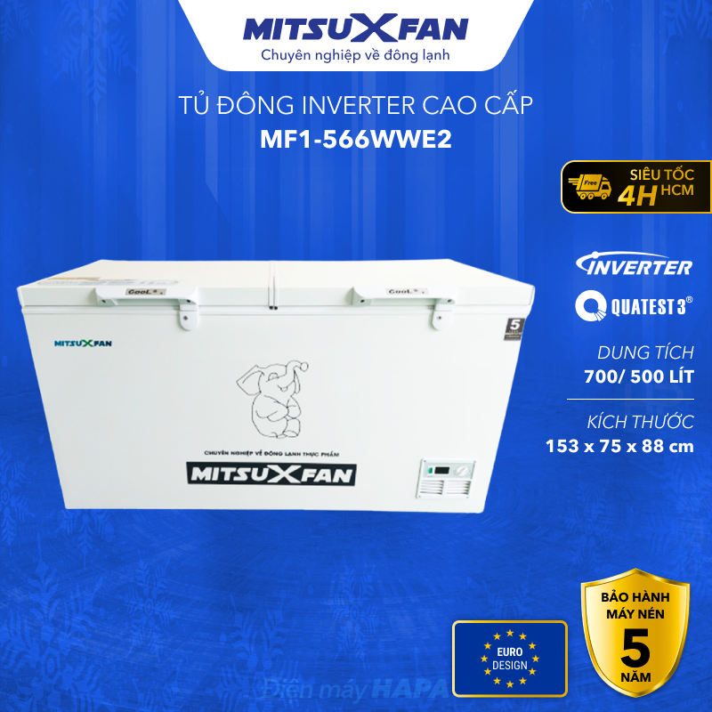 Tủ Đông Cao Cấp MITSUXFAN MF1-6666WWEI Inverter 650 Lít, 01 Ngăn, Tủ Cấp Đông Tiêu Chuẩn Châu Âu - Hàng Chính Hãng