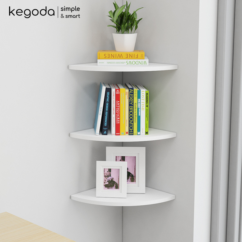 Kệ Gỗ Góc Tam Giác Gắn Tường, Kệ Hình Quạt 28cm Mini Nhỏ Xinh Không Cần Khoan KEGODA KGD41