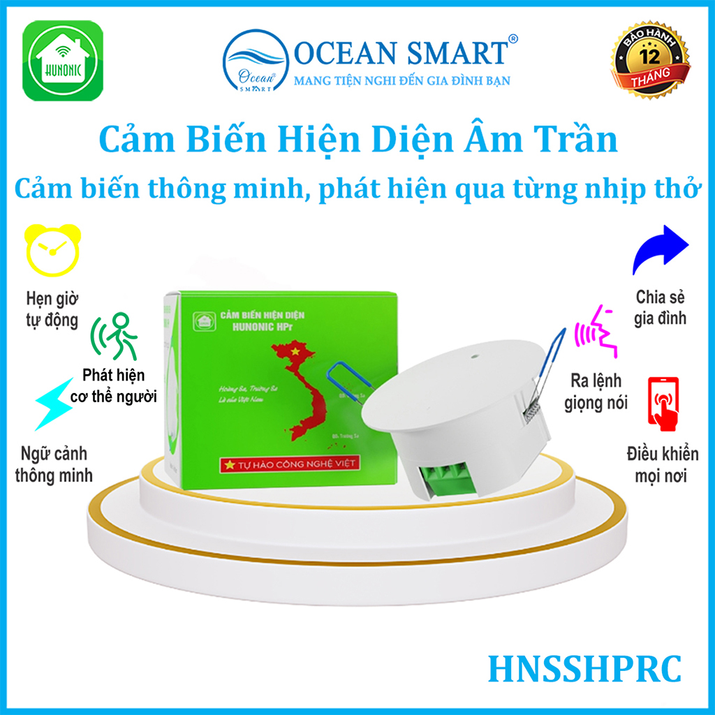 Cảm Biến Hiện Diện Thông Minh Hunonic, Cảm Biến Bật Tắt Đèn Nhà Vệ Sinh - HNSSHPR