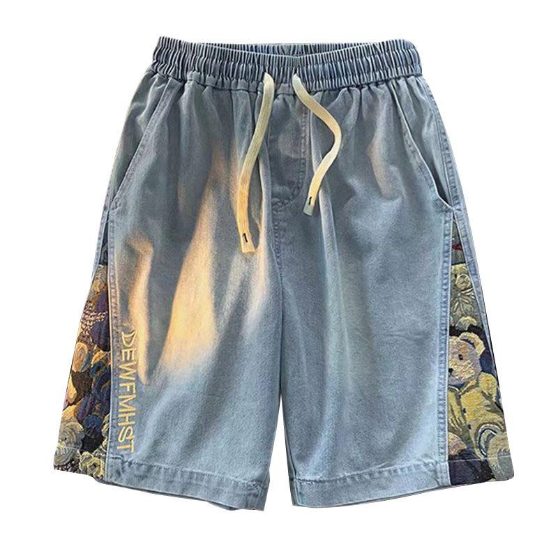 Quần Short Denim Ống Rộng Phối Hình Gấu Thời Trang Mùa Hè Cho Nam