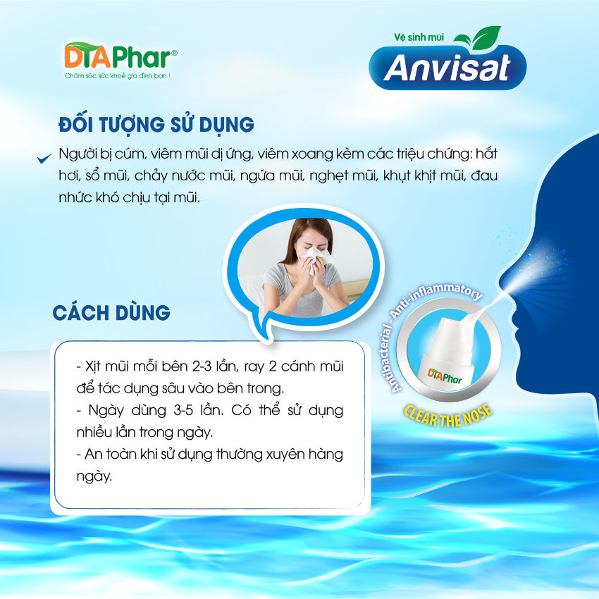 Rửa mũi Anvisat Hỗ trợ làm sạch mũi cho trẻ em Chai 100ml Tâm An Pharma