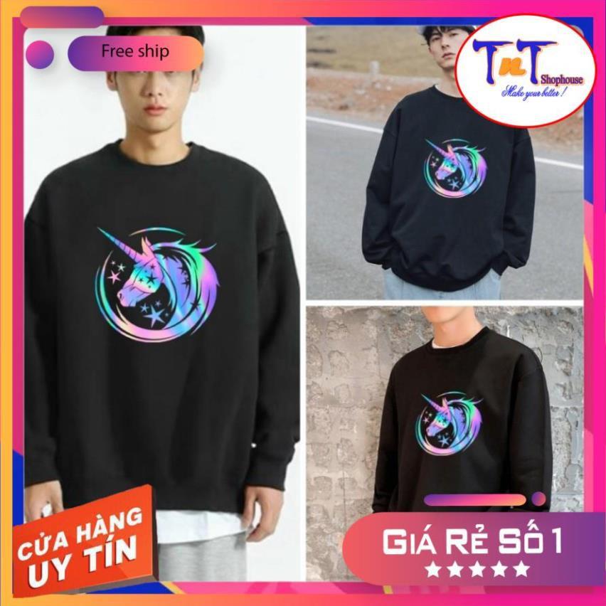 AS37 Áo Sweater Unisex ️/Áo nỉ Ulzzang phản quang unisex dài tay nam nữ - Kì Lân thời trang