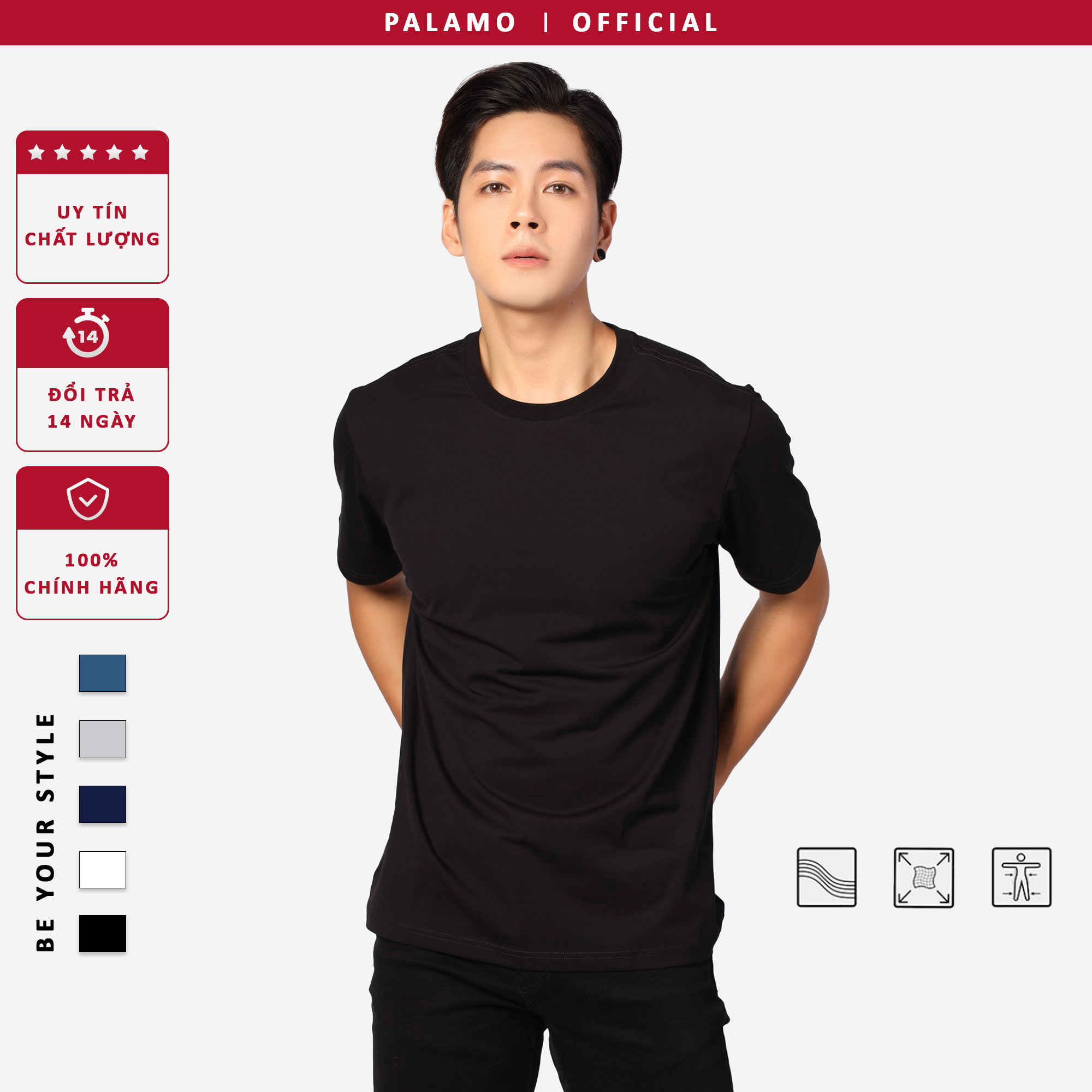 Áo thun nam classic Palamo cotton compact / màu đen regular fit