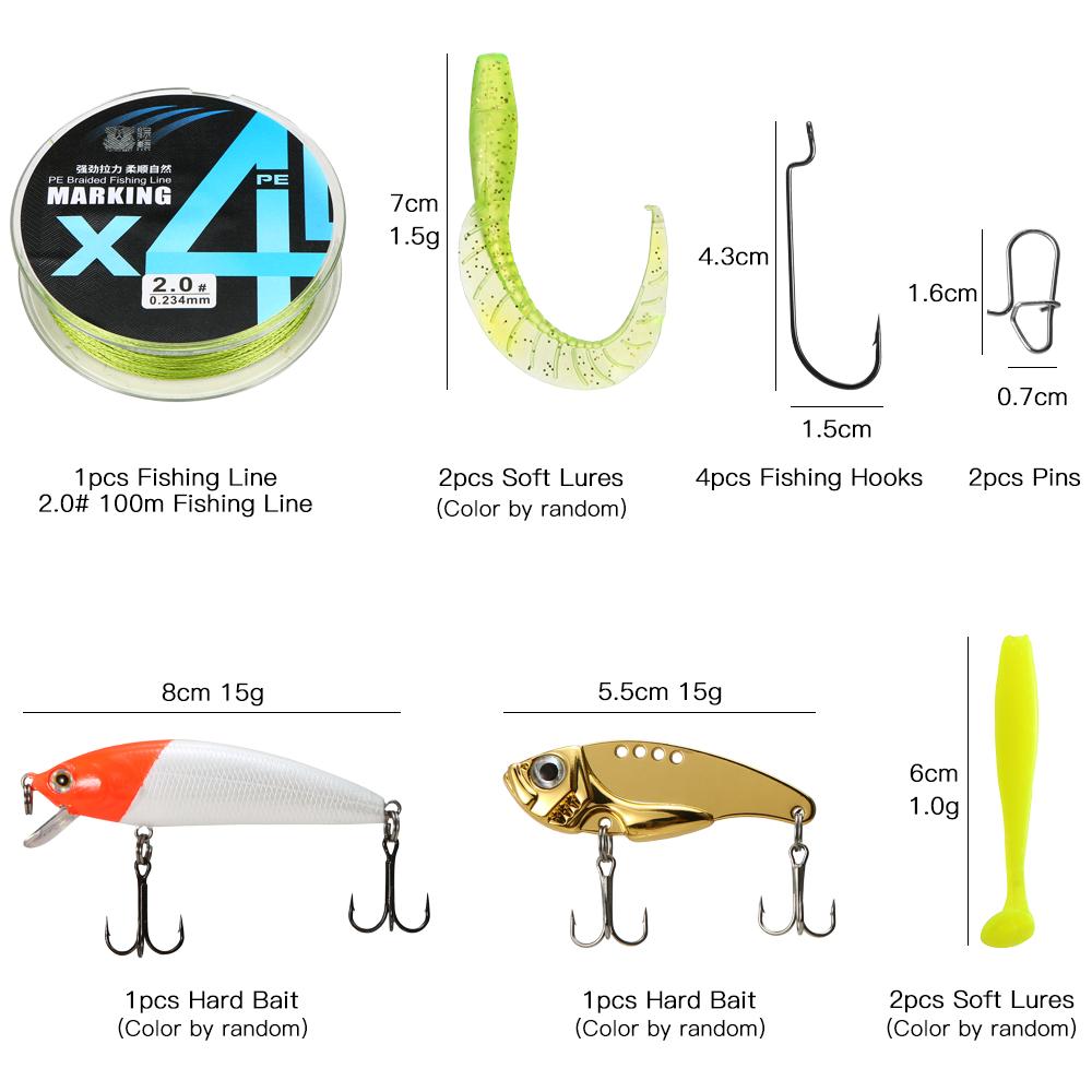 Bộ cần câu quay cuộn kết hợp đầy đủ gồm cần câu, cuộn quay ,dây câu, 4 Móc câu,2ghim,4 mồi câu