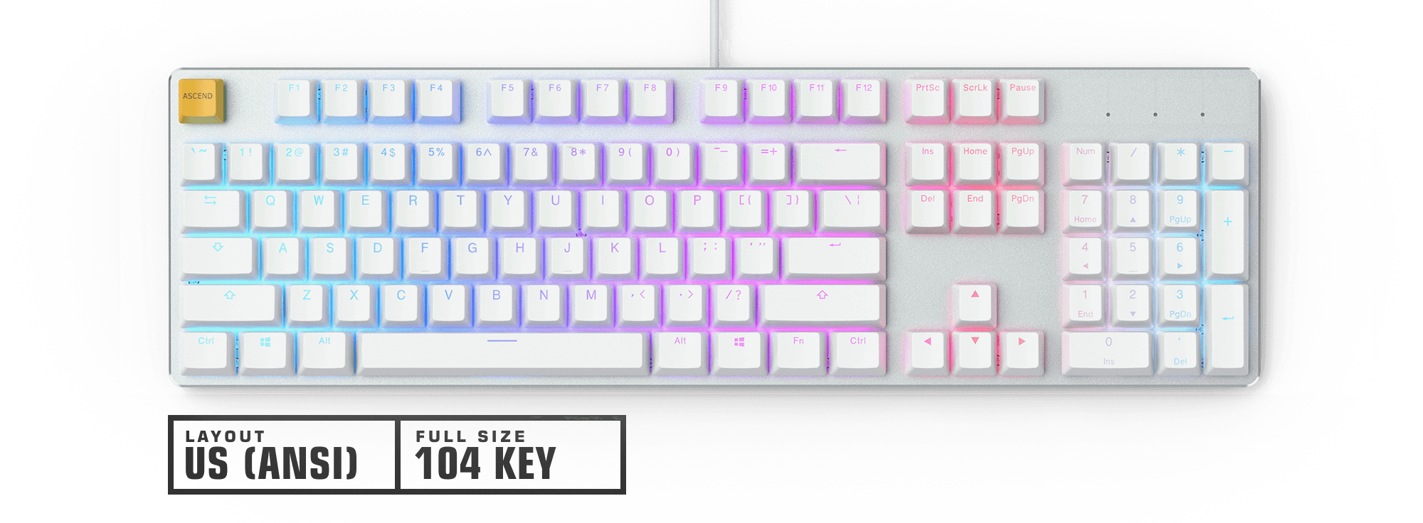 Bàn phím cơ Glorious GMMK RGB White Ice Fullsize (Gateron Brown switch / Hot Swap) - Hàng chính hãng