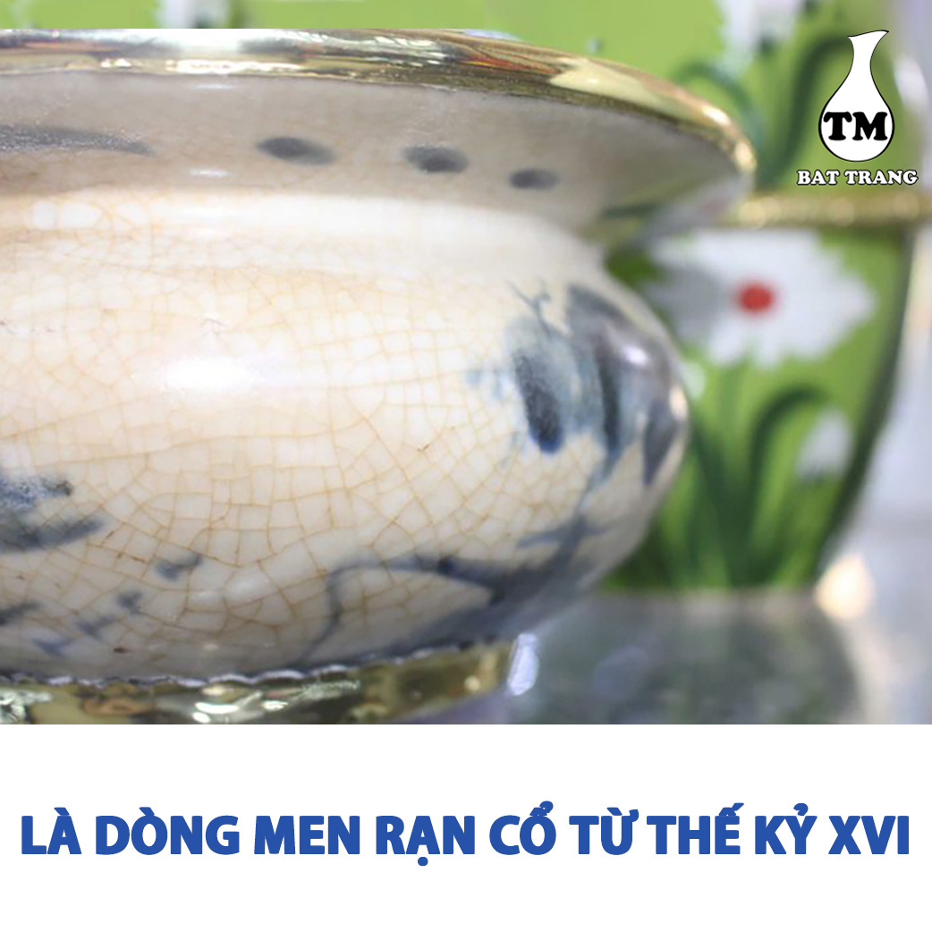 Điêu Bát Men Rạn Bọc Đồng Vẽ Phong Cảnh Gốm Sứ Bat Trang (dieu hut thuoc lao)