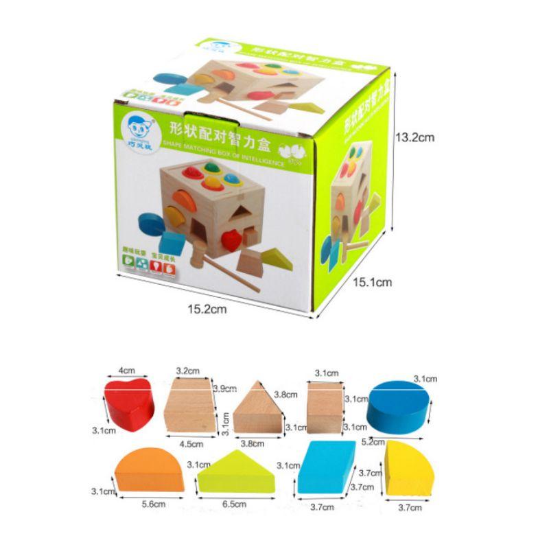 Đồ Chơi Gỗ Montessori Hộp Thả Hình Đập Bóng Hình Khối & Màu Sắc Cho Bé