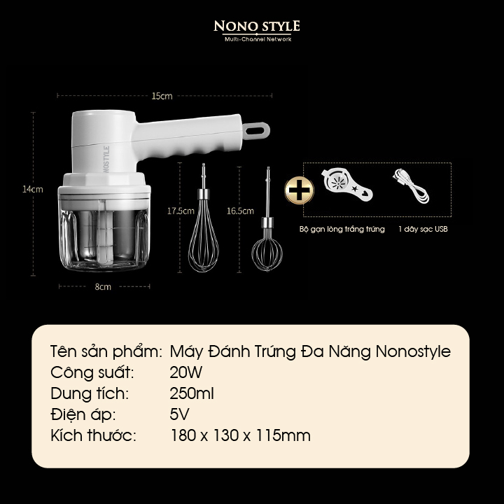 [Qùa tặng không bán] Máy Đánh Trứng Cầm Tay NONOSTYLE H-D03 - Đánh Trứng & Xay Gia Vị - Hàng Chính Hãng