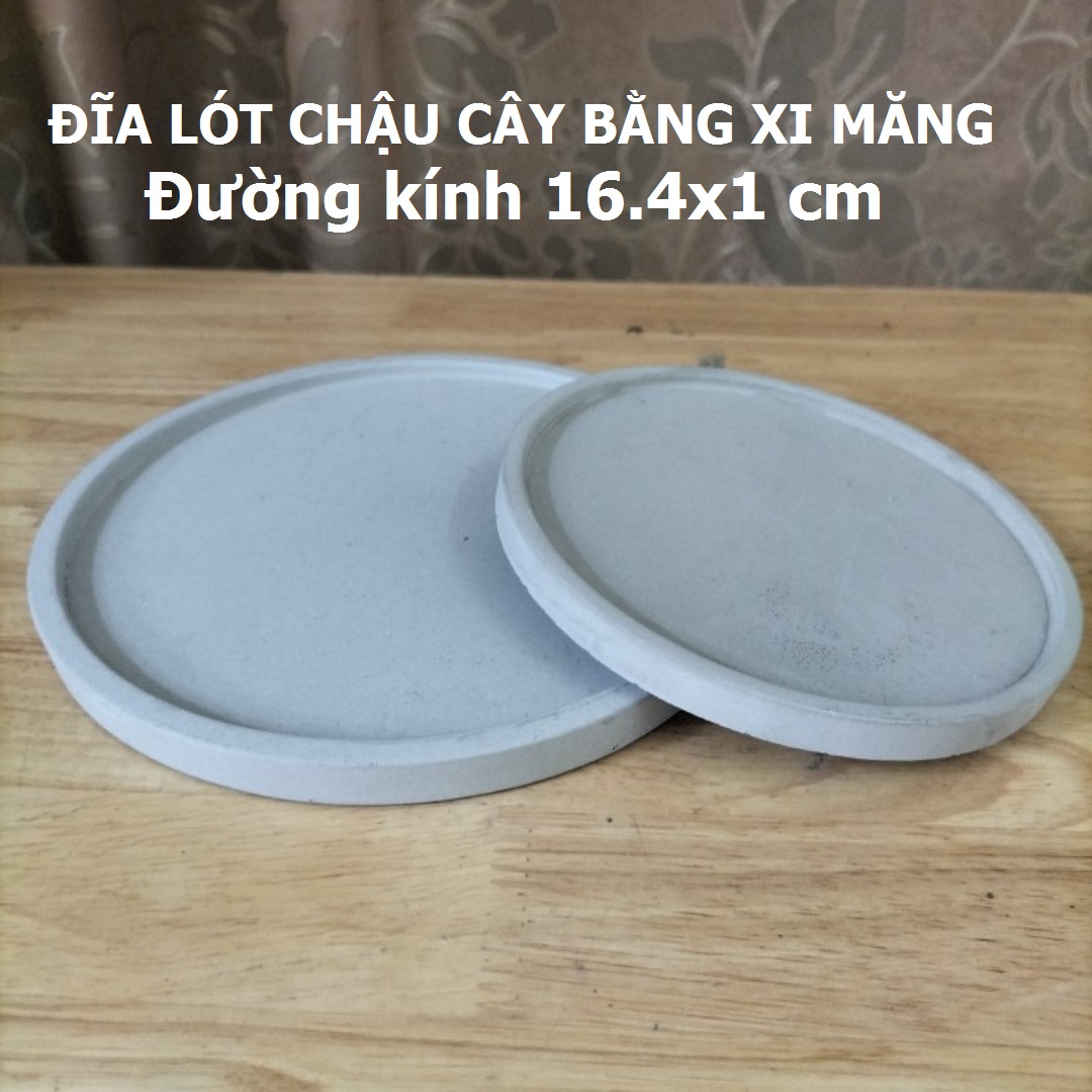 SET 2 Đĩa, dĩa lót chậu bằng xi măng 12.2x1cm hàng SeeArt Origami, Dĩa lót chậu cây cảnh, bonsai, sen đá lithops