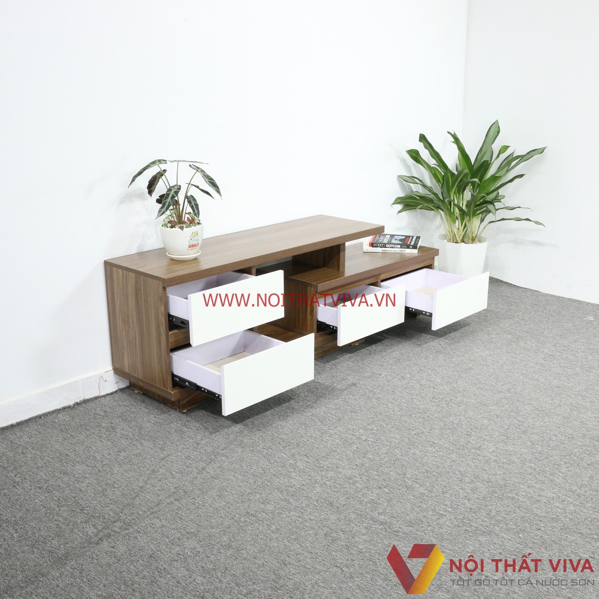 Kệ Tivi Thông Minh Gỗ MDF Melamine Màu Óc Chó Hiện Đại Giá Rẻ