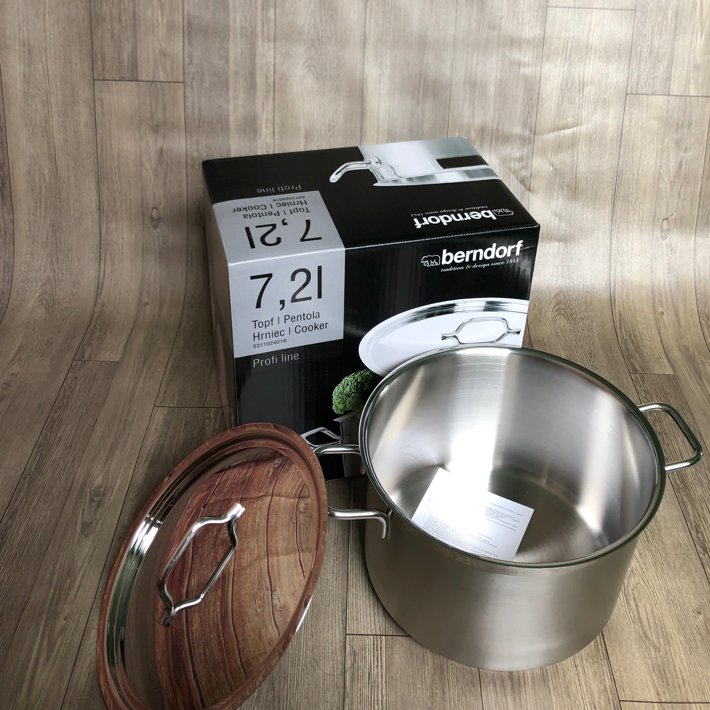 Soong Nồi Inox Cao Cấp Đáy 3 Lớp Thân Cao 2 Lớp Nắp Inox  24x16cm 7.2 Lit Berndorf Sandrik - Casserole with Lid