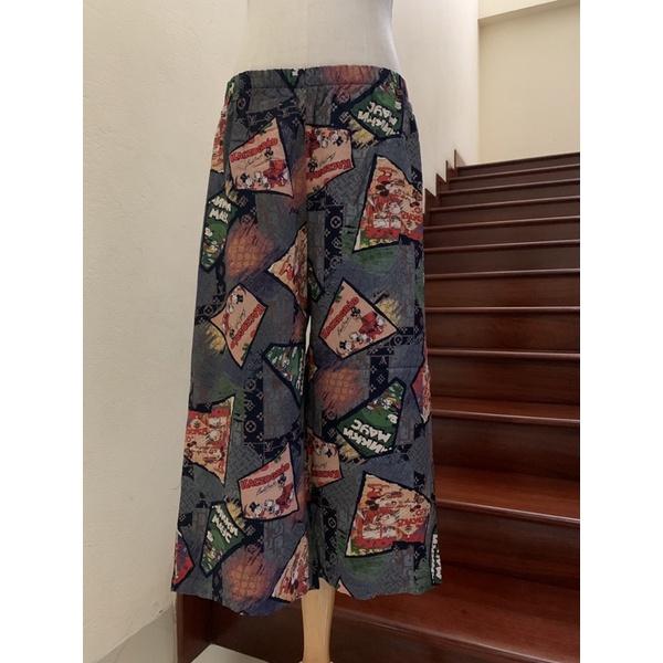 Quần ngố vải lanh, quần lửng culottes hoạ tiết