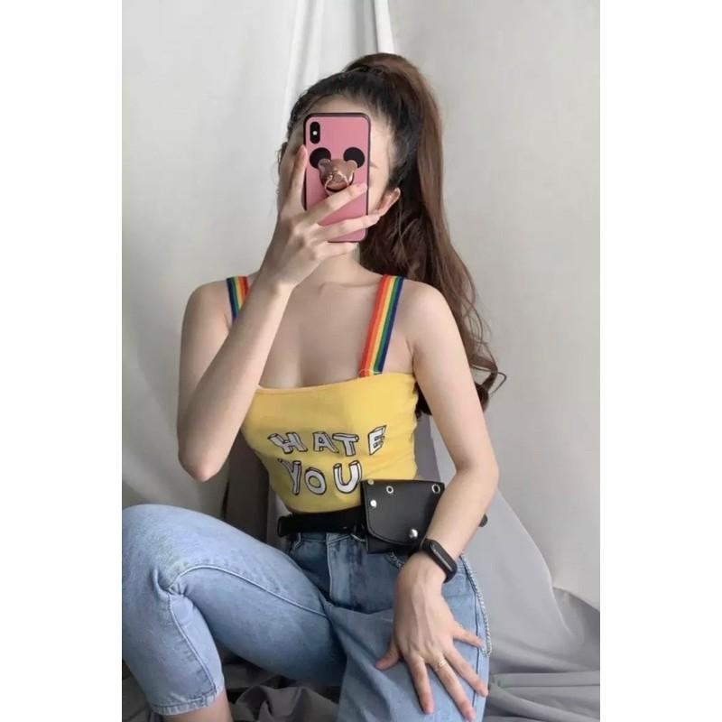 Áo 2 dây cầu vòng from croptop in chữ